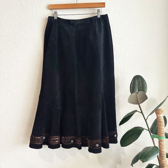 Chicos Womens Suede Maxi Skirt Size 2/Large/12 Embellished Boho Hippie Beaded - Picture 6 of 10